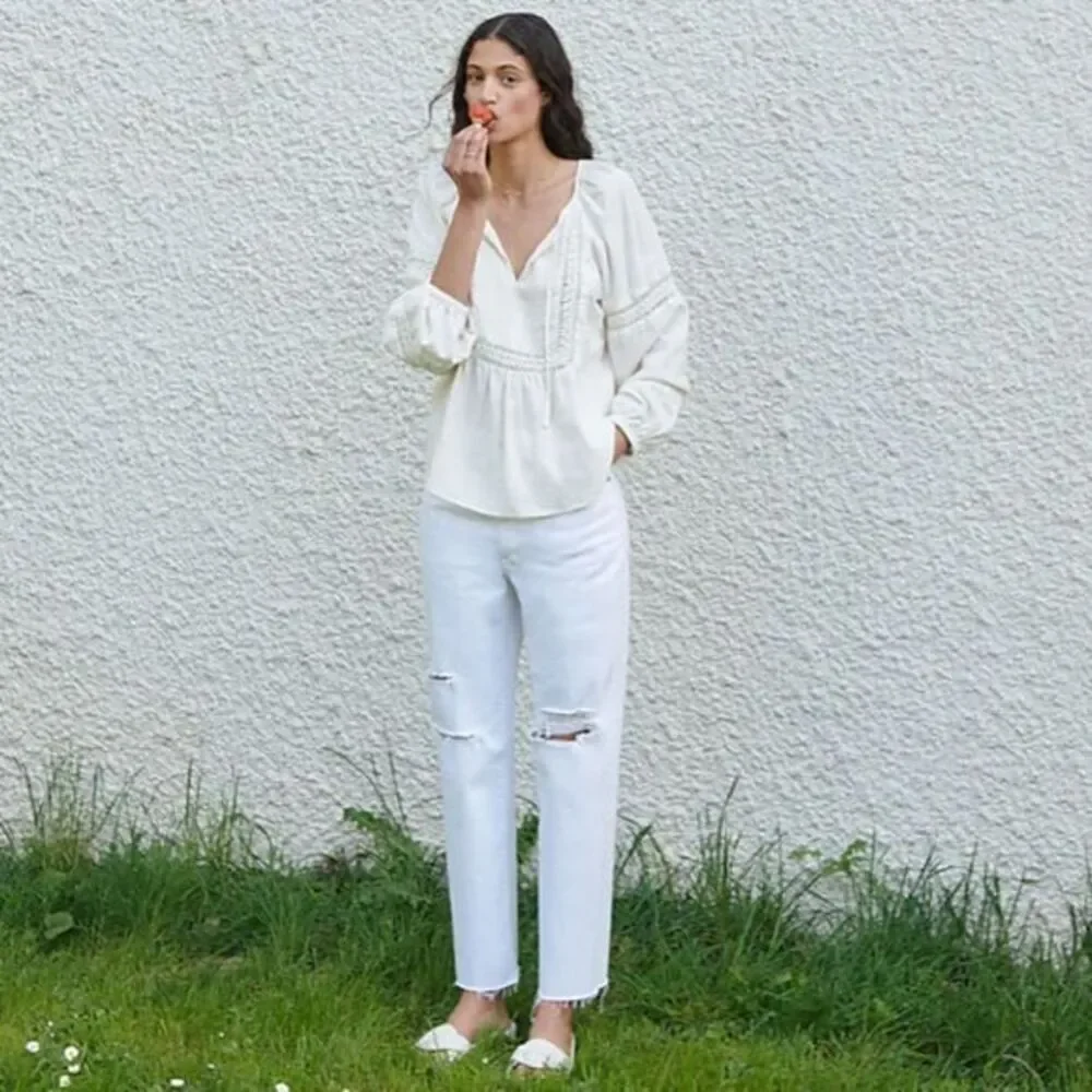 Madewell The Perfect Vintage Straight Jean in Tile White: Ripped-Knee, 27‎